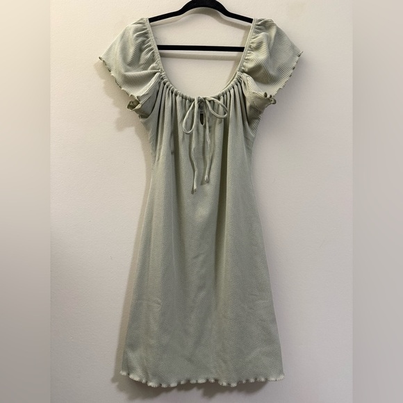 Topshop Lettuce Hem Off the Shoulder Dress in Sage Green - 8 - Picture 1 of 10